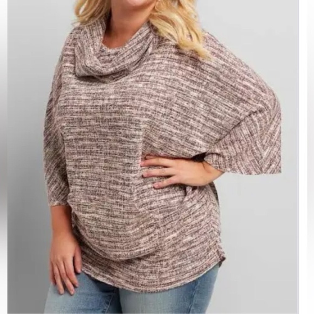 Lane Bryant Cowl Neck Maroon Poncho w/ Kangaroo Pocket Maroon & White- Sz 22/24